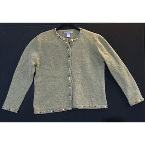 Women Button Up Olive Sweater  Multi Color Buttons/Flowers XL See Dlscription